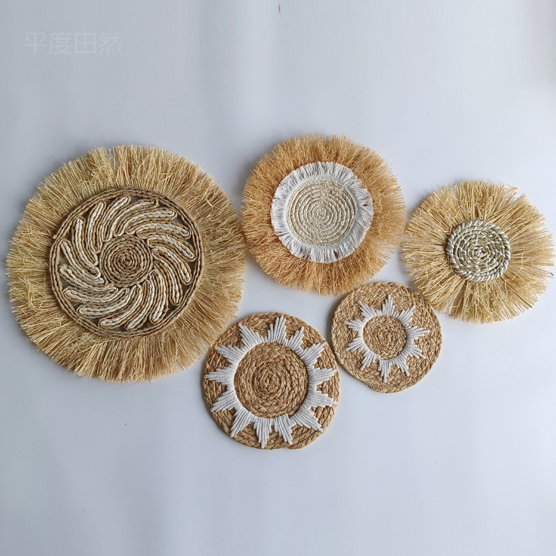 Pastoral Style Straw Wall Decoration Bedside Wall Decoration Round Wall Hanging Retro Homestay TV Background Wall Wall Decoration