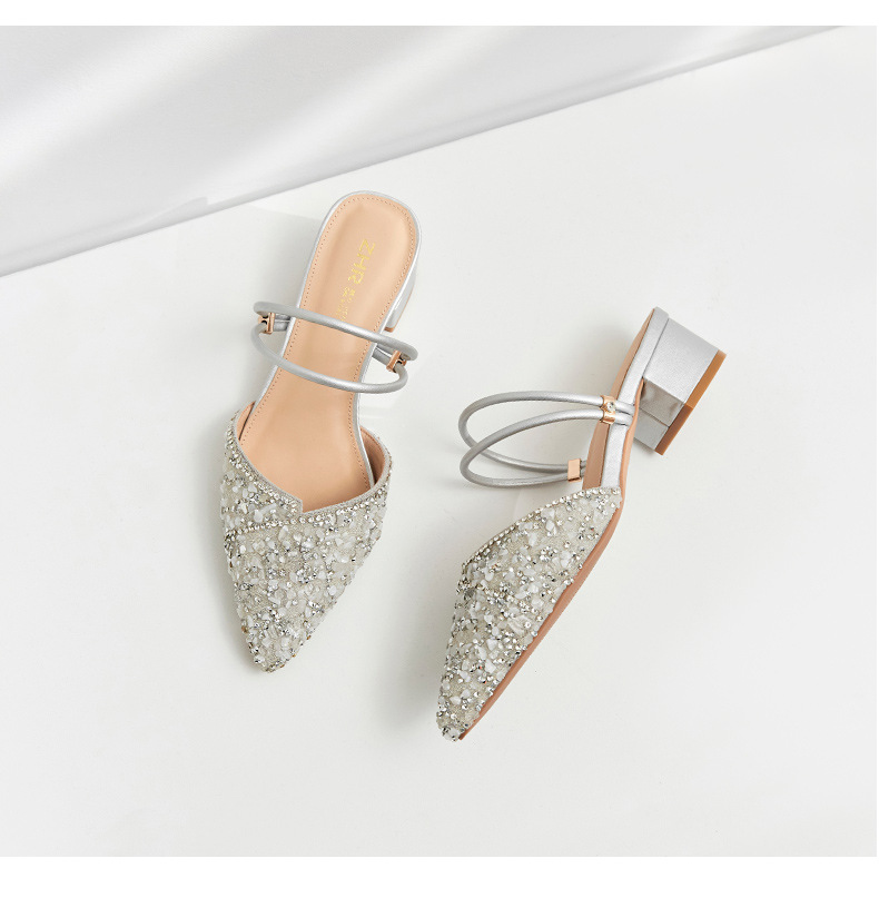 Sandal đính đá nữ đế thấp quai mảnh phối váy — BL139 màu bạc chi tiết 24