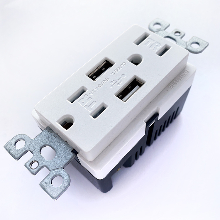 出口热销美标20A黑色USB充电插座双联5V 4.2A USB快充插座