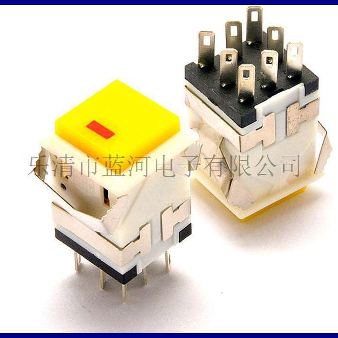 方形按钮开关 KD2-22  无锁带灯 8只脚自复位  电源启动按键开关