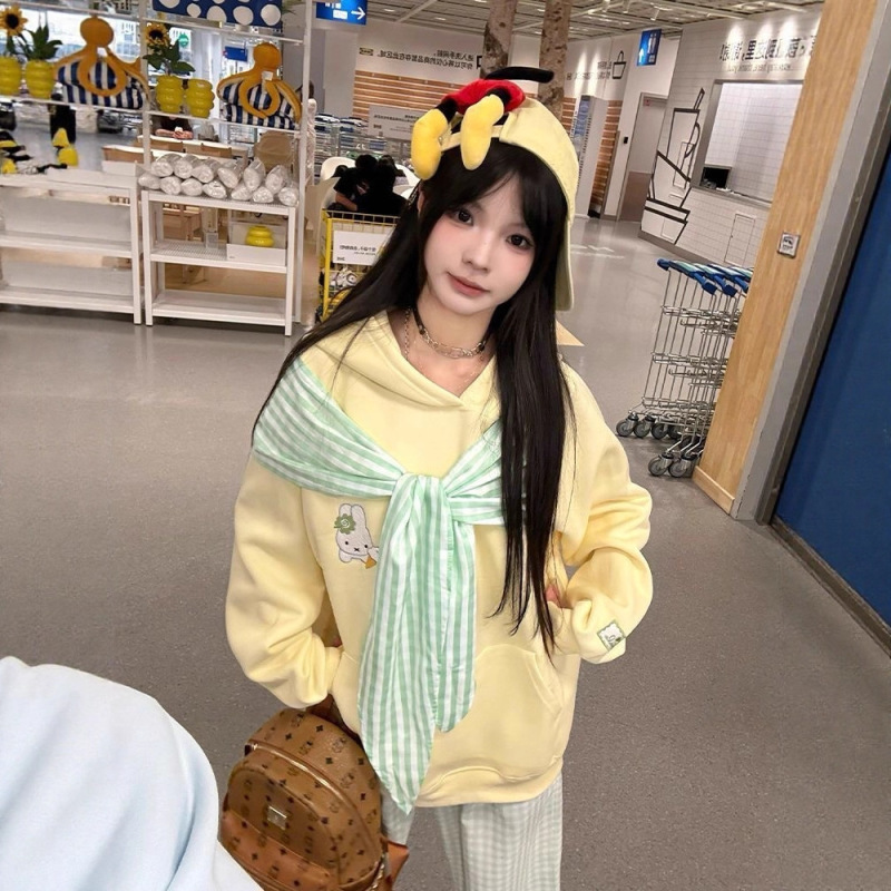 初秋慵懒风甜美蝴蝶结绑带连帽卫衣女情侣新款设计感宽松外套上衣|undefined