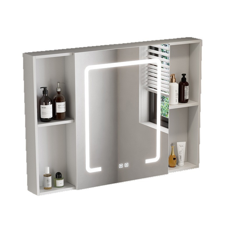 Gabinete de espejo inteligente de baño de belleza, gabinete único grueso, tipo de pared inteligente con lámpara de correa de almacenamiento integral, gabinete de espejo, lente de espejo