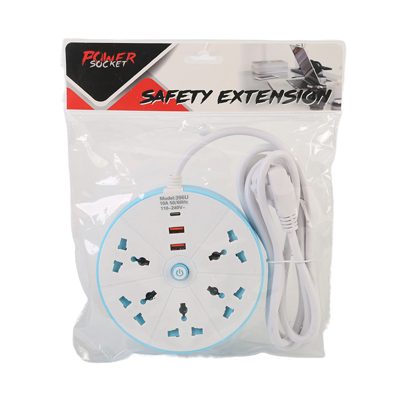 2USB + 1Type-C enchufe redondo azul puerta de seguridad interruptor general estándar británico estándar europeo paquete de bolsas estándar estadounidenses