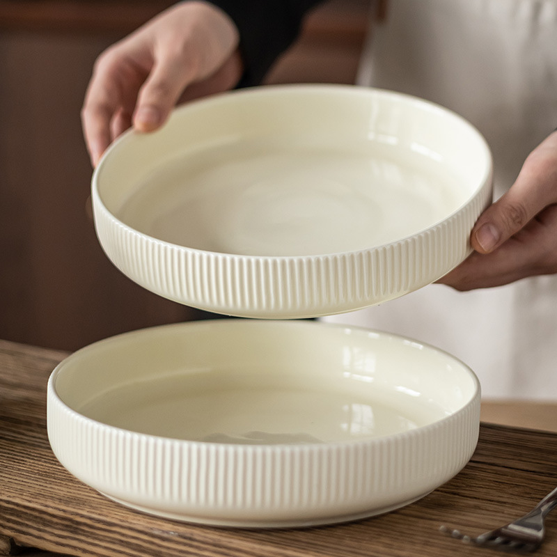 Plato básico Plato profundo de cerámica de color sólido Plato de verduras para el hogar de estilo nórdico Tazón grande redondo Plato de sopa Plato de ensalada Tazón de vajilla