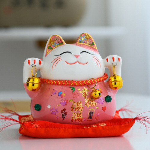 Money Cat Figurine Small Cute Ceramic Piggy Bank Creative Desk Home Decor Business Opening Gift