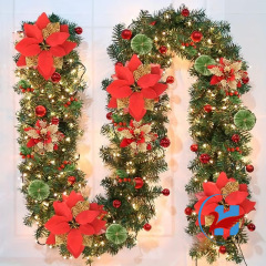 クリスマス装飾 PVC 松葉ミックス 2.7m クリスマス籐装飾暗号化されたドア吊り飾りゴールデンレッドガーランド