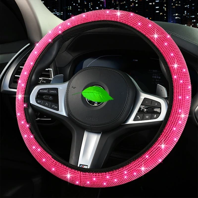 Car diamond steering wheel: Steering wheel cover - all-rose-red-steering-wheel-cover-38cm