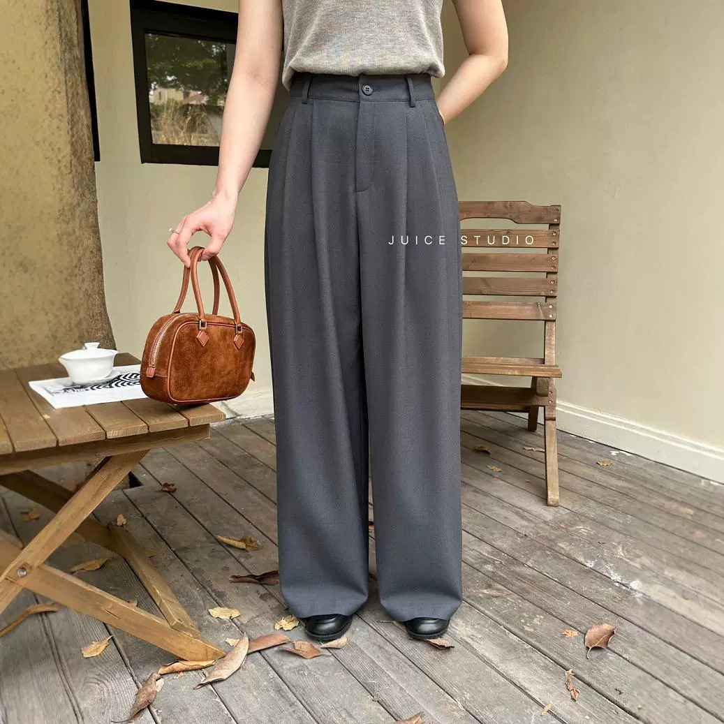 Liquidación sin devolución, pantalones de traje de pierna ancha de todo fósforo de cintura alta, pantalones casuales rectos sueltos de otoño para mujer 2024