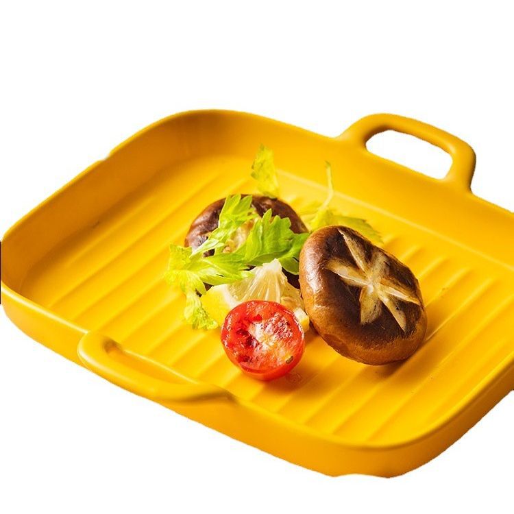 Nórdico placa redonda creativa hogar plato de cerámica horno de microondas binaural placa para hornear Placa de filete Placa de porcelana