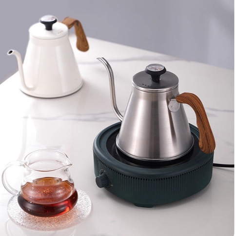 1,1L estilo europeo con tapa control de temperatura 304 acero inoxidable cafetera de descarga manual hervidor de agua de llama abierta para exteriores