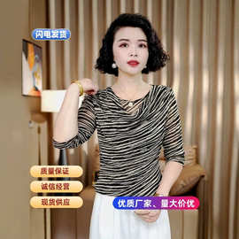 2026秋新款网纱打底衫女修身性感荡领长袖T恤女