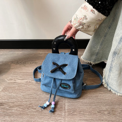 跨境辣妹風休閒牛仔布通勤小背包新款網紅水桶雙肩包大容量單肩包