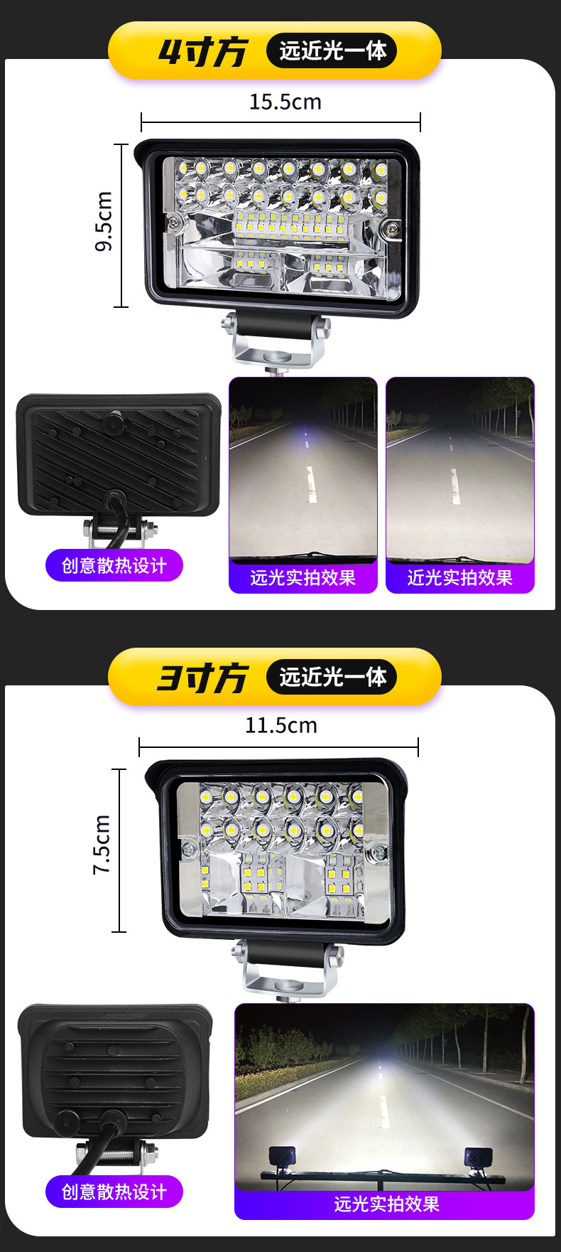 Car Led Spotlights, Ultra-Bright 12V 24V for Trucks, Excavators, Construction Vehicles, Forklifts, Modified High-Intensity Headlights, and Strong Backup Lights
