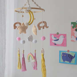 北欧风婴儿床挂玩具床铃手工编织星星云朵儿童房装饰挂件彩虹风铃