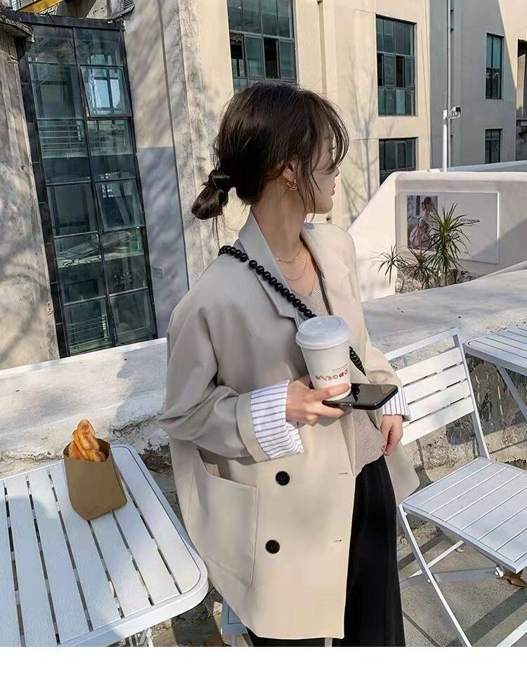 Áo khoác vest nữ công sở dáng trung bình, form rộng, tay dài, kiểu mới xuân thu — Màu trắng nhạt, đen, Màu trắng nhạt - phiên bản nâng cấp với chất liệu vải tốt hơn, Phiên bản nâng cấp màu đen với tay nghề tốt hơn chi tiết 14
