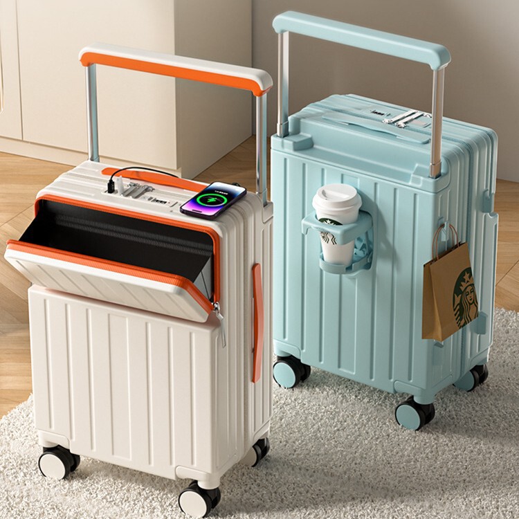 Wide Trolley Suitcase Men's and Women's Front Opening 20inch Boarding Case Water Cup Holder Password Suitcase Lightweight Boarding Wide Trolley Suitcase Men's and Women's Front Opening 20inch Boarding Case Water Cup Holder Password Suitcase Lightweight Boarding