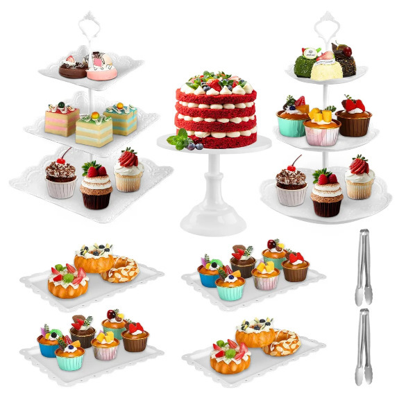 De estilo europeo de 3 capas plato de merienda plato de fruta té de la tarde postre soporte de exhibición mesa de postre soporte de la torta mesa de combinación de la torta