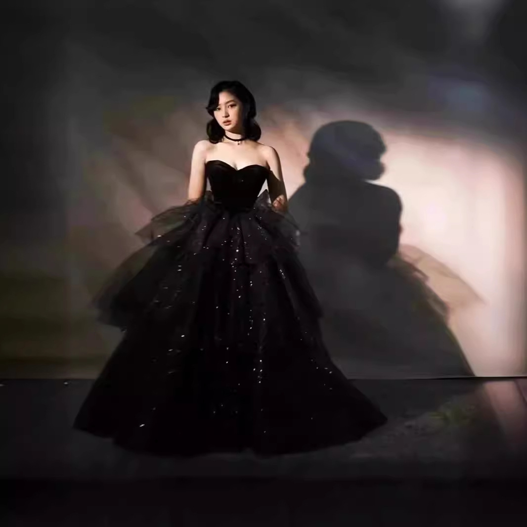 Black Strapless High-end Evening Dress 2023 New Entry Luxury Small Annual Meeting Birthday Host Graduation dress Long