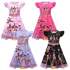 跨境新款  K-POP:猎魔女团服装印花 女童飞飞袖牛奶丝连衣裙26228