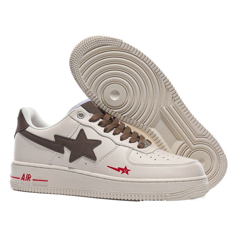 Fuerza Aérea N ° 1 Putian zapatos blancos originales puros hueso hielo blanco Azul Rayo estrella bajo Top leche café zapatilla de deporte de los hombres y las mujeres primera capa de vaca