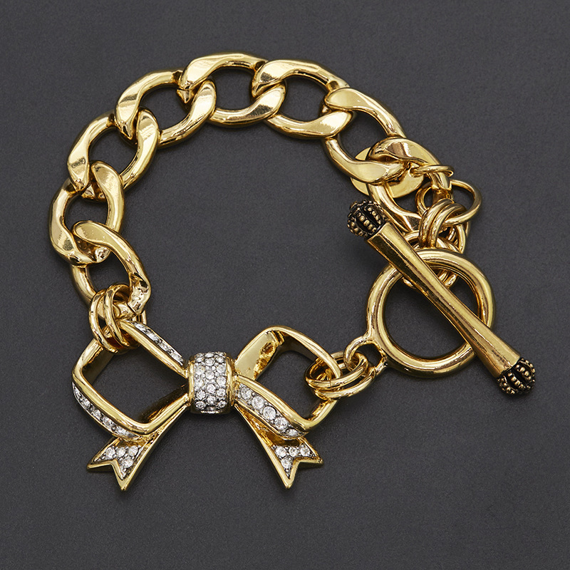 Women's Trendy Jewelry Diamond-encrusted Bow Basic Bracelet European and American Simple Distinctive Instagram Cold Style Gold-plated Bracelet
