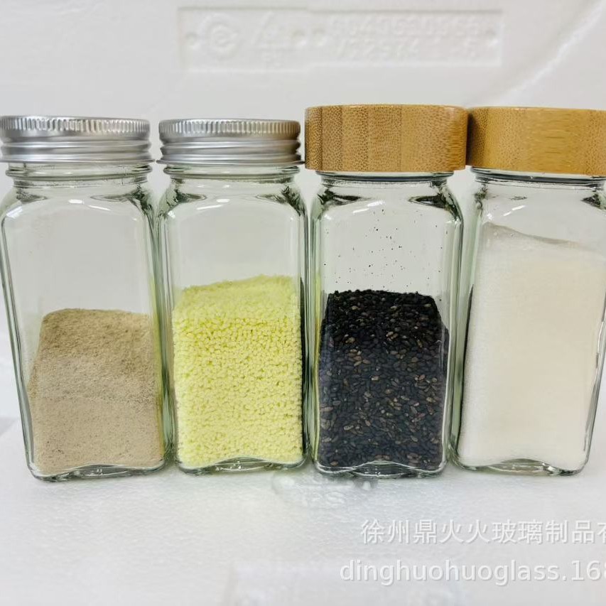 亚马逊4oz方形调料罐胡椒调料瓶跨境24个装玻璃120ml相思木调料罐