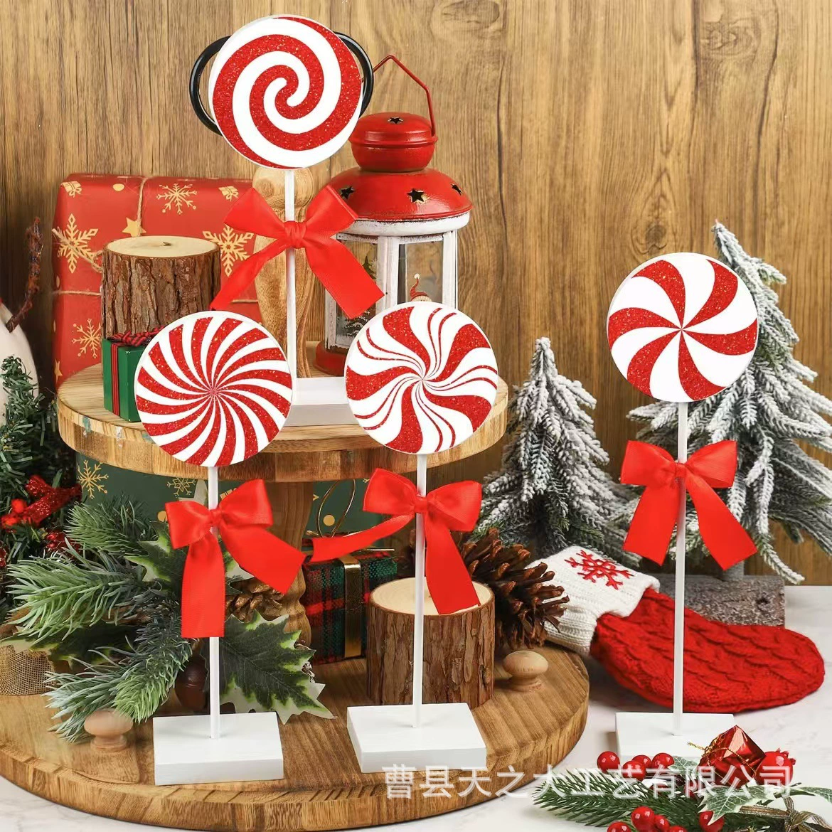 Трансграничные рождественские украшения на столе палочки конфеты палочки стоя деревянный блок новогодняя вечеринка украшения конфеты маленькие украшения