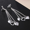 Fashionable silver earrings, long accessory heart shaped, wholesale, Korean style
