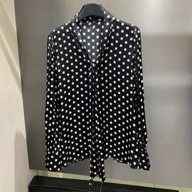 p320350yk9.19 夏新款法式波点蝴蝶结弹力双乔真丝衬衫