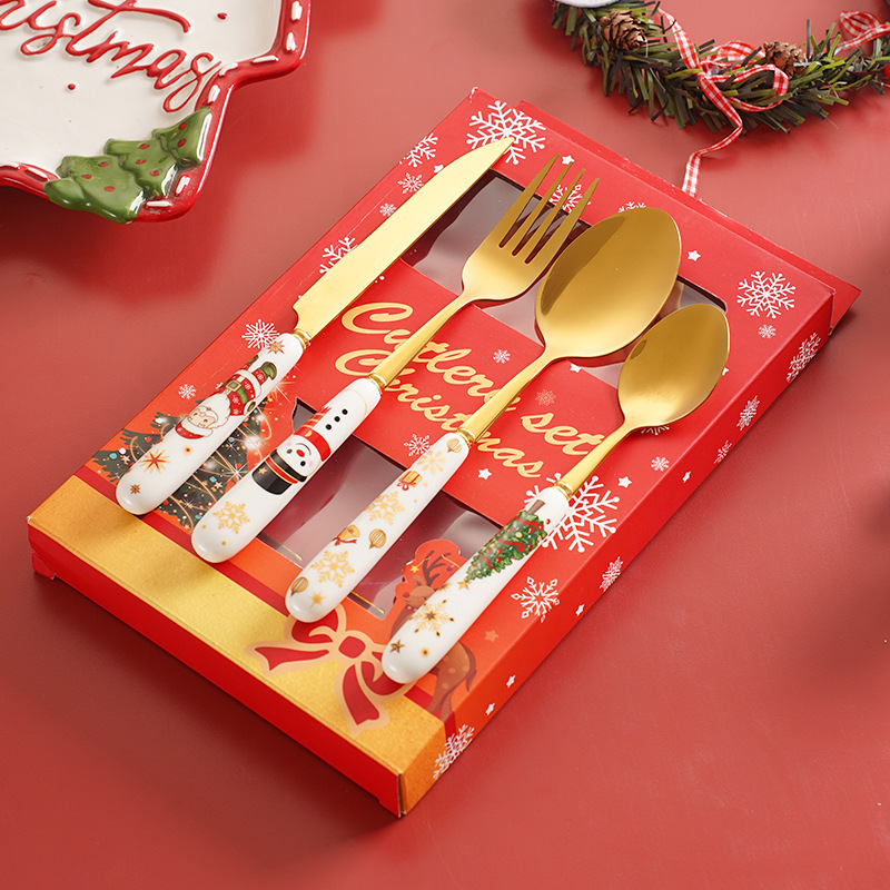 Stainless Steel Knife, Fork, and Spoon Cutlery Gift Box Set Cartoon Christmas Tableware Household Cute Dessert Spoon Steak Knife and Fork Stainless Steel Knife, Fork, and Spoon Cutlery Gift Box Set Cartoon Christmas Tableware Household Cute Dessert Spoon Steak Knife and Fork