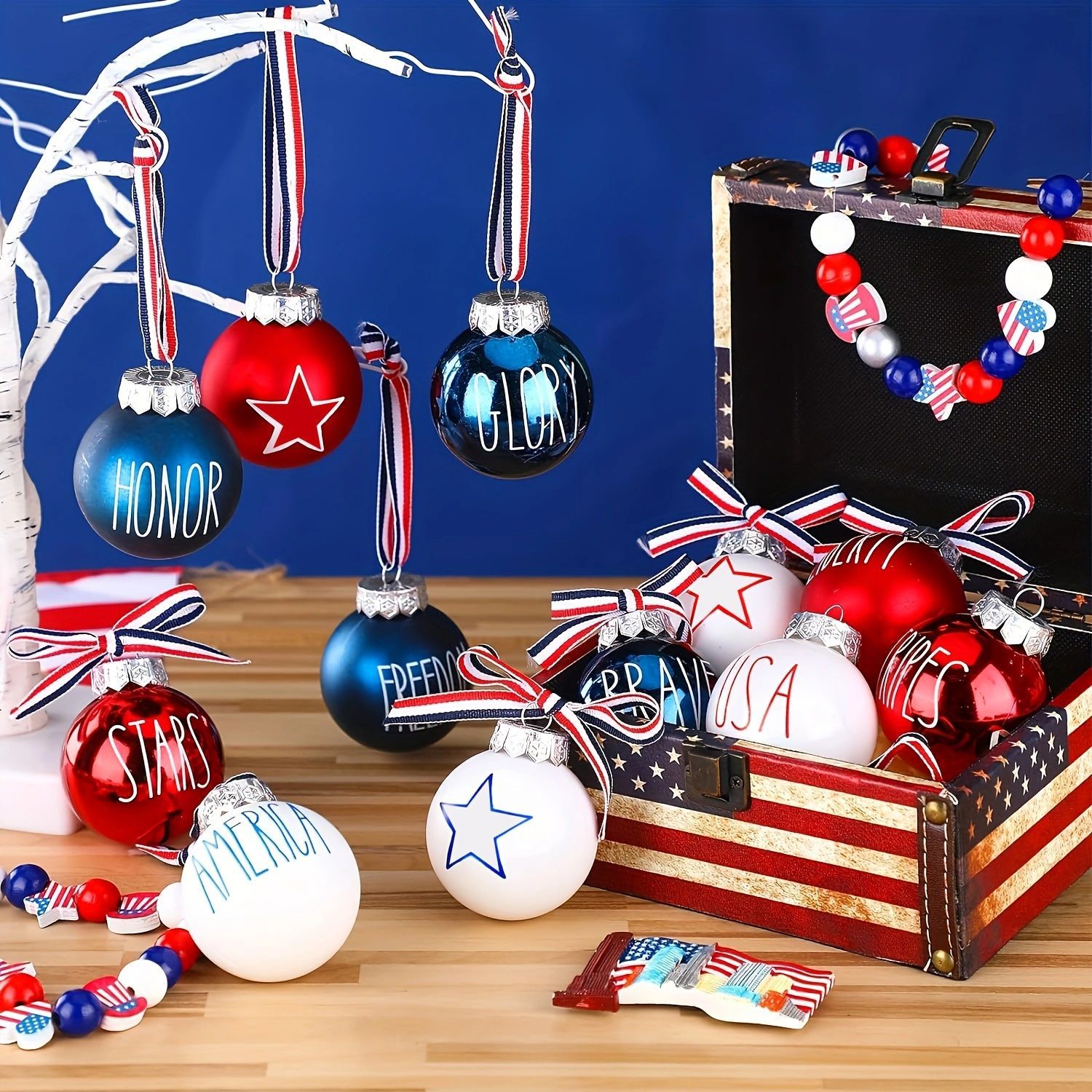 Transfronterizo Día de la Independencia de EE. UU. 6cm12 piezas Pintado Bola de Navidad Estrella Bandera Impresión Bola colgante