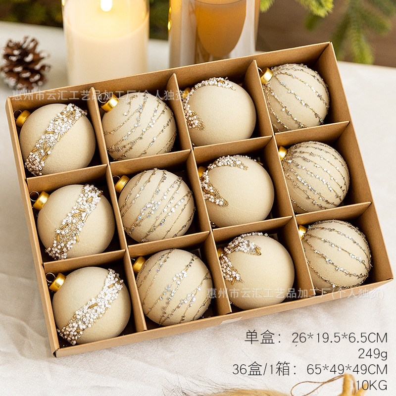 云汇跨境 圣诞闪亮珍珠植绒球彩绘球 圣诞树挂饰DIY挂饰场景布置|undefined
