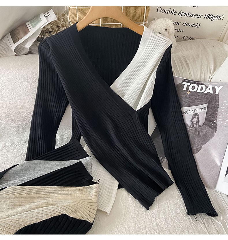 Aria Basics Women's Slim Fit V-neck Knit Pullover European Style_voghion.com