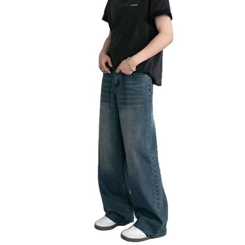 2025 New Waistband Elasticity Gradual Change American Style Jeans Men's Wide Leg Spring and Autumn Casual Loose Straight Pants 