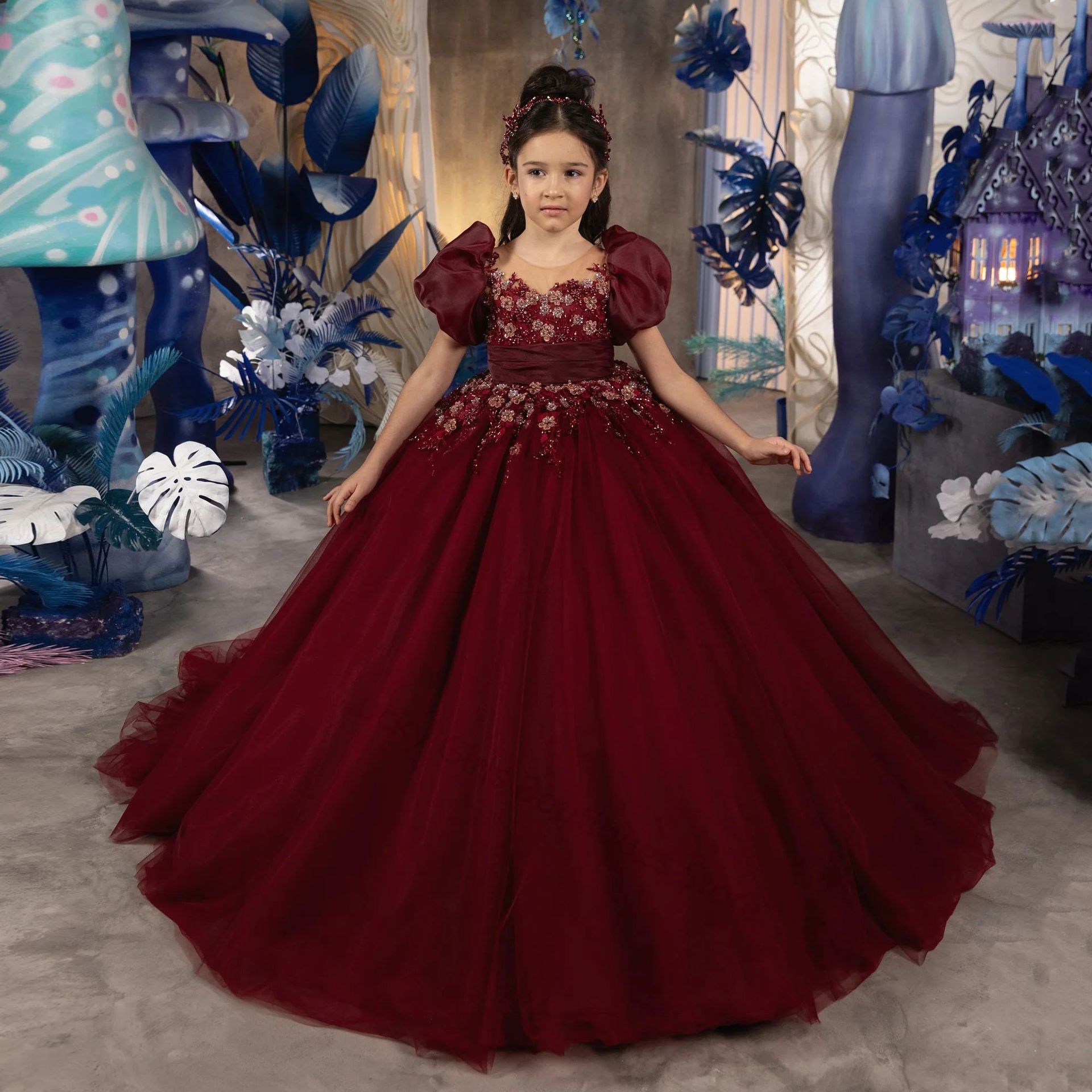 Mother & Kids Children's Wedding Dress Lace Tail Piano Catwalk Birthday Host Girl Fluffy Tulle Skirt Flower Girl Dress【Pre-sale | Ships In 15 Days】_voghion.com