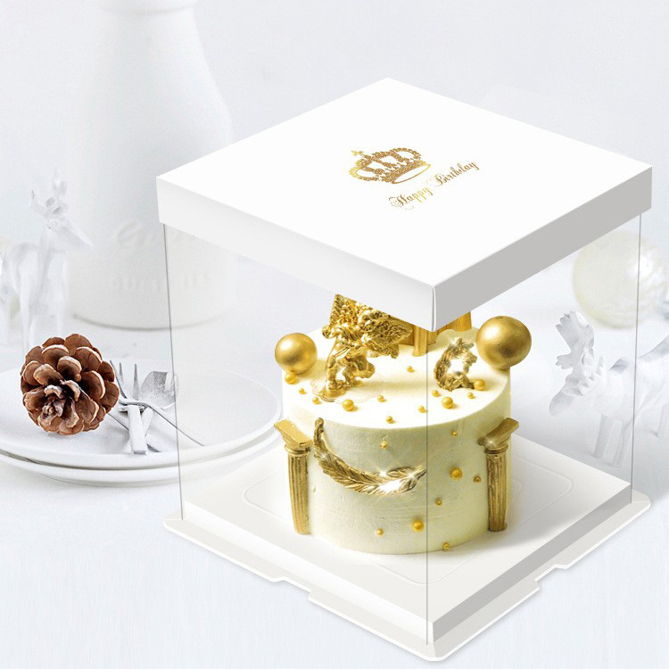 46810寸单层双层加高生日蛋糕盒子三合一蓝黑色皇冠透明烘焙鲜花