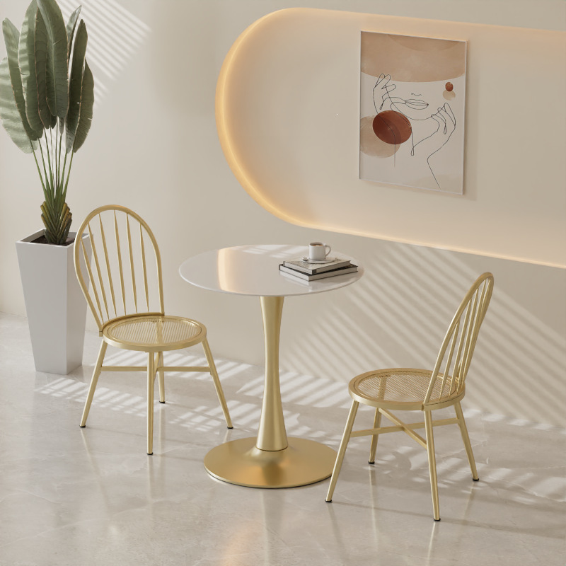 Trendy balcony table for small spaces, light luxury tempered glass round table, suitable for milk tea shops, office reception and meeting table and chair set Trendy balcony table for small spaces, light luxury tempered glass round table, suitable for milk tea shops, office reception and meeting table and chair set