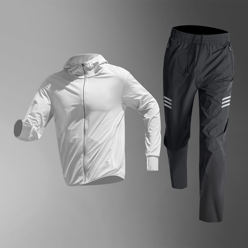 Trajes de protección solar para hombres, hielo de verano delgado rápido secado acondicionamiento físico suelto, ropa de entrenamiento al aire libre transpirable
