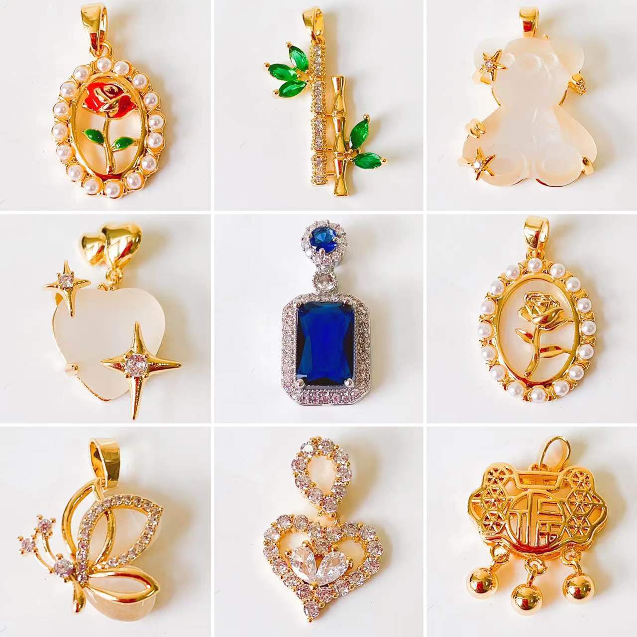 1 Piece Copper Artificial Pearls Cat's Eye Stone Zircon Geometric Charms Jewelry Accessories display picture 4