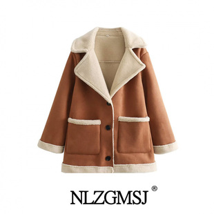 Autumn 2024 New Women's Clothing European and American Style Fashion Simple Patch Pocket Double-Sided Coat Coat 6318257