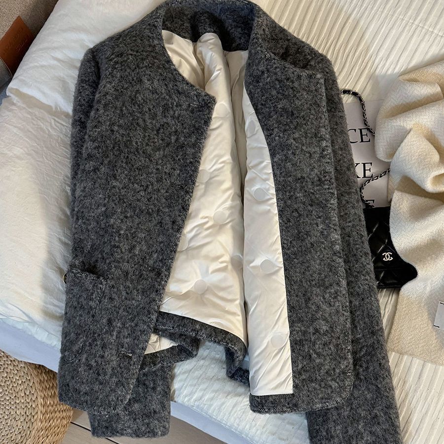 Chaqueta de Lana Sintética para Mujer de Poliéster con Botones para Invierno
