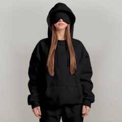 欧美 秋冬爆款 男女同款纯色连帽衫内置眼罩休闲长袖套头潮牌卫衣