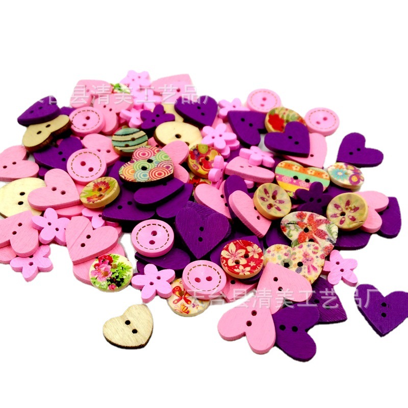 Venta directa de fábrica colorido botón mezclado amor flor niños rompecabezas combinación DIY botón pintura paquete material