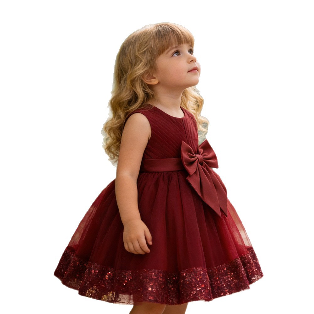 Amazon nuevo vestido de niñas bebés mallas esquinillas encaje vestido de princesa puff vestido de desfile infantil