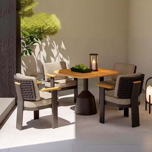 Outdoor Table and Chair Combination Courtyard Waterproof Sun Protection Rattan Chair Three-Piece Set Open-Air Nordic Internet Celebrity Leisure Solid Wood Armchair