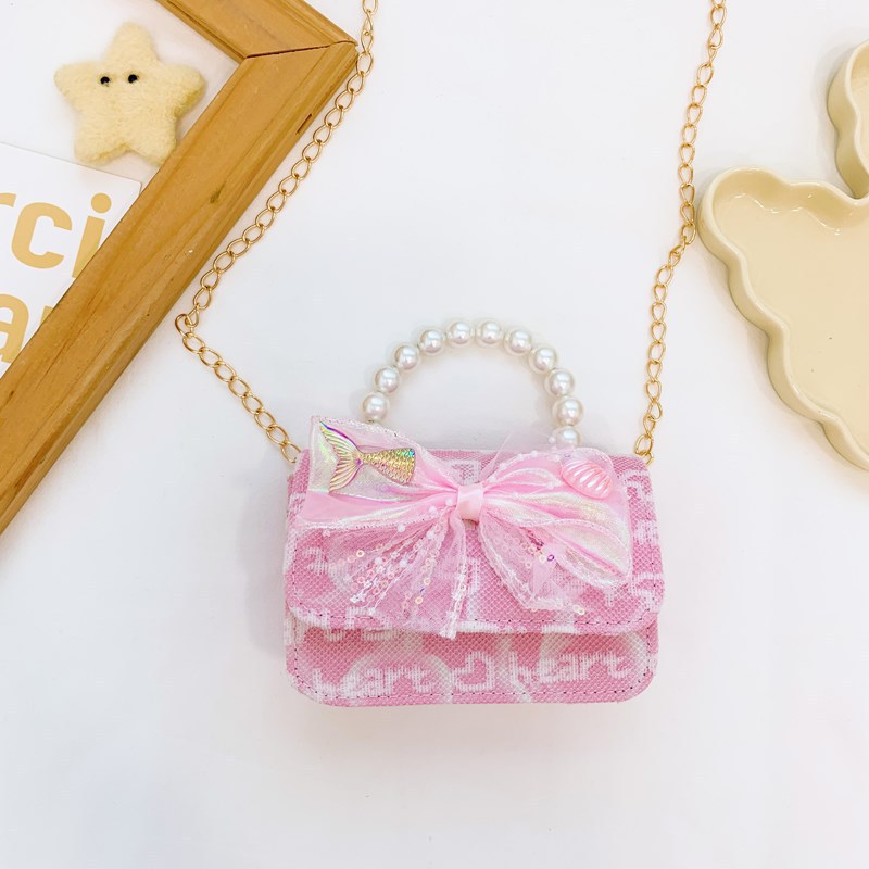 2025 nuevo bolso infantil bolso de perla princesa rosa bolso de hombro para niñas bolso de cambio