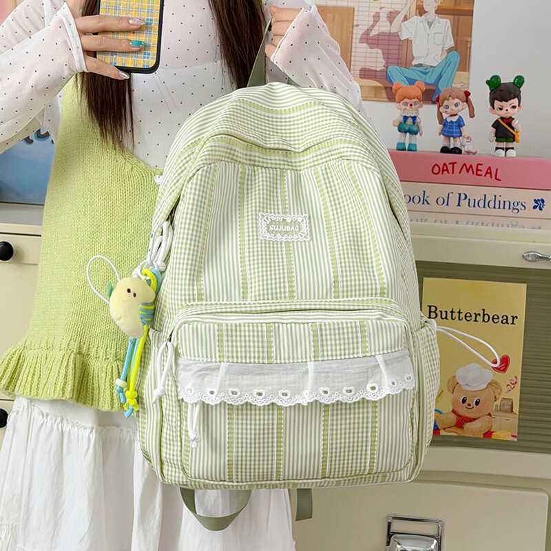 Korean-Style Plaid Backpack for Girls, Cute Student School Bag, Lightweight Large-Capacity Backpack, New Fashionable Casual Backpack