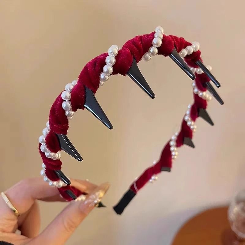 Velvet Rhinestone High Skull Top Wave Headband Female