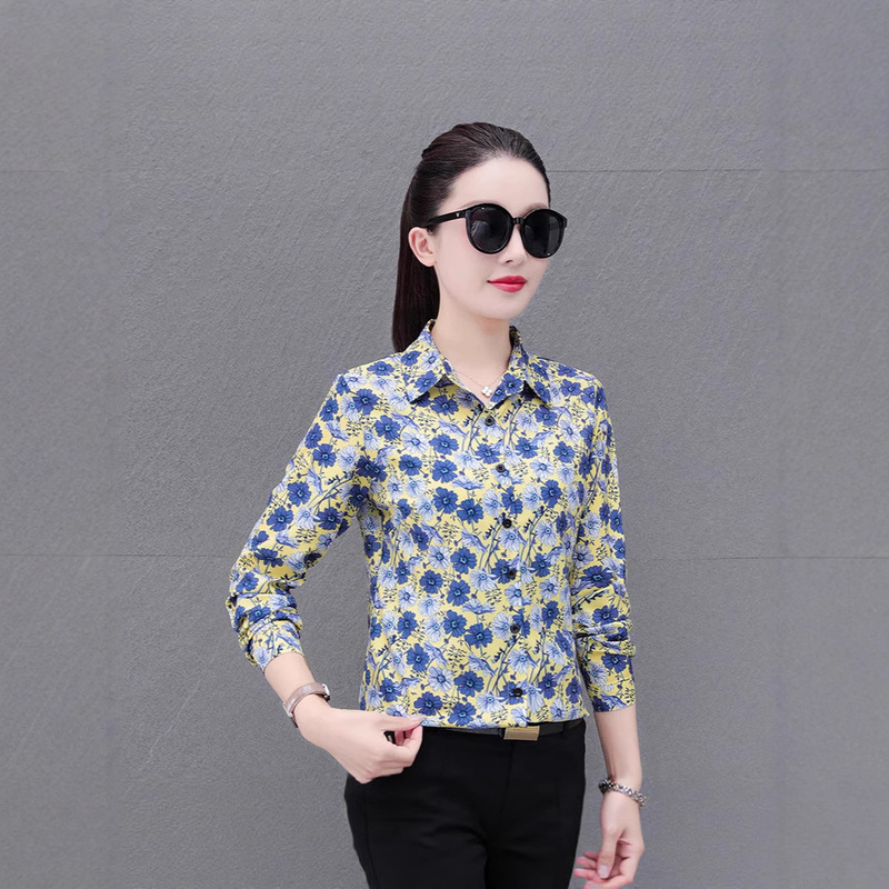 Spring and Autumn New Style Printed Chiffon Shirt for Women, Long-Sleeved Retro Floral Blouse for Middle-Aged Moms, Base Layer Top Spring and Autumn New Style Printed Chiffon Shirt for Women, Long-Sleeved Retro Floral Blouse for Middle-Aged Moms, Base Layer Top
