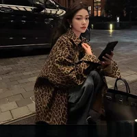 Американский ретро леопардовый пиджак женский осень новый повседневный свободный длинный рукав джинсовая хлопчатобумажная рубашка корейская куртка топ